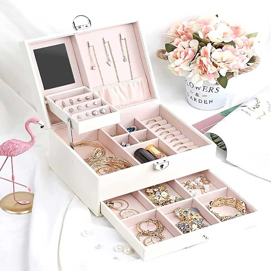 2Layer Leather Jewelry Organizer - Available in Pink and Black.